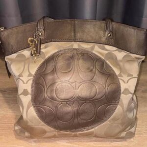 Coach Brown and Tan Signature Tote